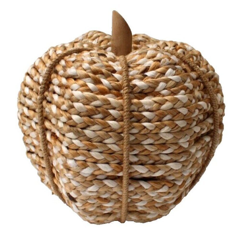 New Pumpkin Wicker Woven Rope Beige Fall Autumn Thanksgiving Halloween Decor
